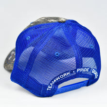 Load image into Gallery viewer, Mossy Oak Camo & Royal Blue Semi-Pro Snap-Back Trucker