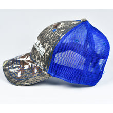 Load image into Gallery viewer, Mossy Oak Camo & Royal Blue Semi-Pro Snap-Back Trucker