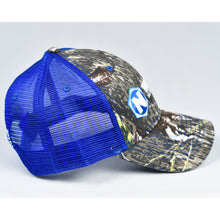 Load image into Gallery viewer, Mossy Oak Camo & Royal Blue Semi-Pro Snap-Back Trucker