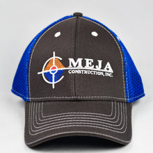 Load image into Gallery viewer, Charcoal Twill &amp; Blue Air-Mesh Semi-Pro Snap-Back Trucker

