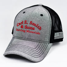 Load image into Gallery viewer, Grey Chambray &amp; Black Semi-Pro Snap-Back Trucker
