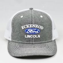 Load image into Gallery viewer, Grey Chambray Slight-Curve Flat-Bill Snap-Back Trucker
