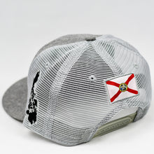 Load image into Gallery viewer, Grey Chambray Slight-Curve Flat-Bill Snap-Back Trucker
