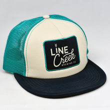 Load image into Gallery viewer, White &amp; Navy Chino Twill Black Slight-Curve Flat-Bill Snap-Back Trucker
