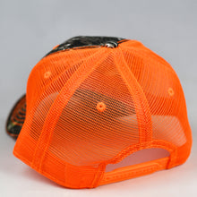 Load image into Gallery viewer, Mossy Oak Camo &amp; Fluorescent Orange Semi-Pro Snap-Back Trucker
