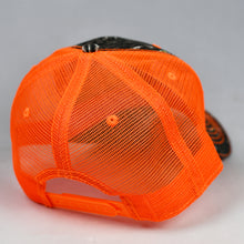 Load image into Gallery viewer, Mossy Oak Camo &amp; Fluorescent Orange Semi-Pro Snap-Back Trucker
