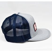 Load image into Gallery viewer, Heather Grey &amp; Navy Slight-Curve Flat-Bill Snap-Back Trucker
