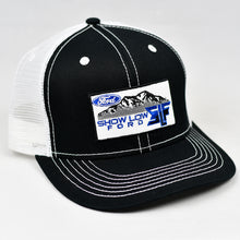 Load image into Gallery viewer, Black Chino Twill &amp; White Slight-Curve Flat-Bill Snap-Back Trucker
