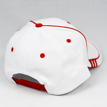 Load image into Gallery viewer, Racing Design White Chino Twill w/ Red Trims Semi-Pro Snap-Back Cap
