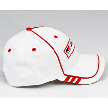 Load image into Gallery viewer, Racing Design White Chino Twill w/ Red Trims Semi-Pro Snap-Back Cap
